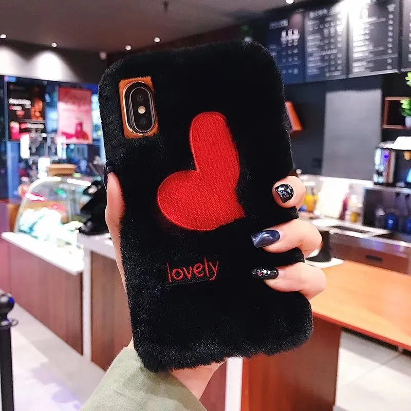 KISSCASE Love Heart плюшевый теплый чехол для телефона iPhone XR X XS Max TPU меховой пушистый 7 8 Plus