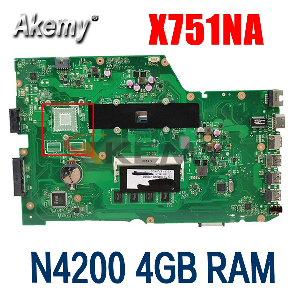 

Материнская плата X751NA для ASUS X751NA, X751NC, X751NV, X751N, материнская плата для ноутбука Celeron N4200, 4 Гб ОЗУ, 100% оригинальная материнская плата GM