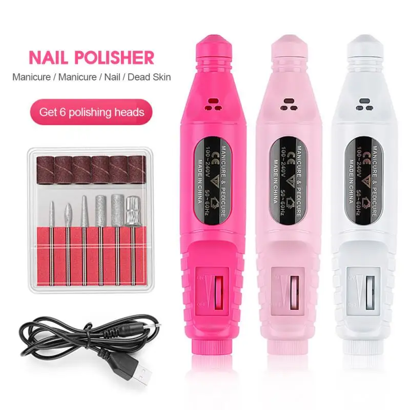 

1Set Electric Nail Drill Machine Kit USB Charging Manicure Machine Pedicure 6 Bits Sanding Buffer Nail File Nail Art Pen TSLM1