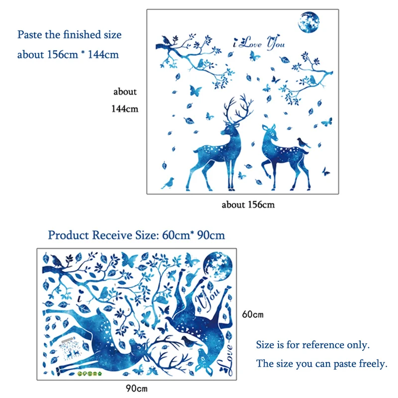 

Fantastic blue elk Wall Sticker Butterflies for Home Decoration Living room bedroom Background decor Mural art Decals stickers