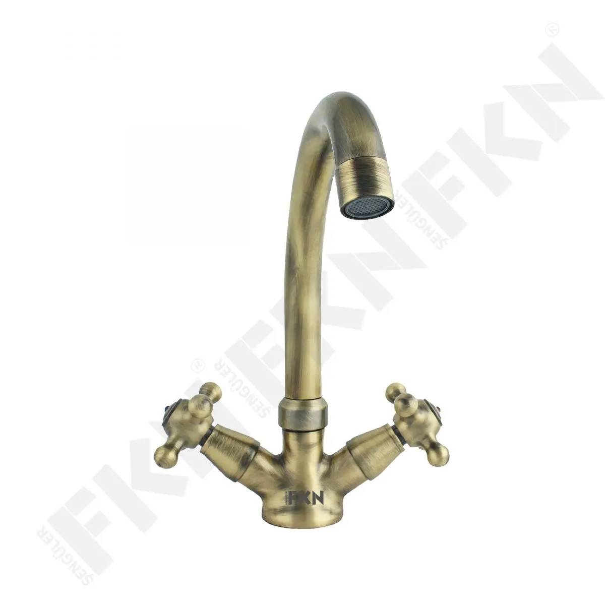 

FKN Solid Brass Kitchen Bathroom Faucet Traditional Gold Dual Holder Single Hole Basin Mixer Deck Mounted Hot Cold Water Bathroom Taps Kitchen Faucets - FKN01039710
