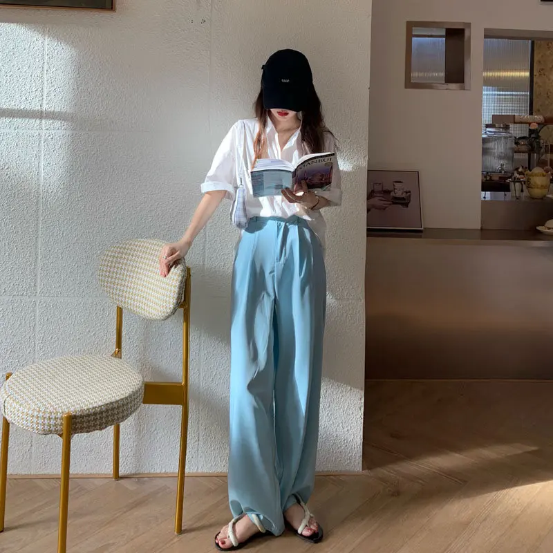 

Vintage High Waist Wide-leg Pants Woman Brief Office Women's Large Size Summer Pants Chic Women Straight Trousers Capris