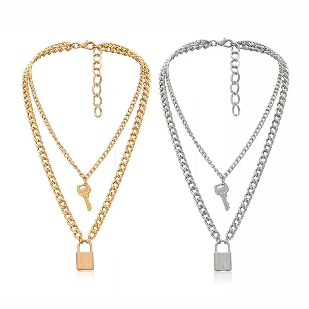 Модное ожерелье с подвеской в виде замка для ключей женщин золотое/серебряное