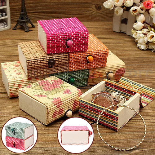 

Cute Bamboo Wooden Ring Necklace Earrings Case Makeup Case Holder 11 Colors Cute Jewelry Box Storage Organizer