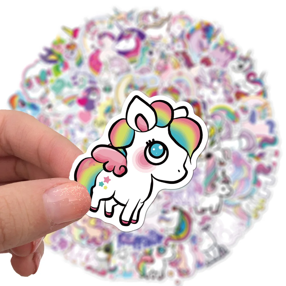 Pegatinas impermeables para ordenador port&aacute;til, calcoman&iacute;as con dibujos de unicornios, bonitos dibujos de animales, DIY para equipaje, bicicleta y Notebook, 10/50/100 Uds.-2