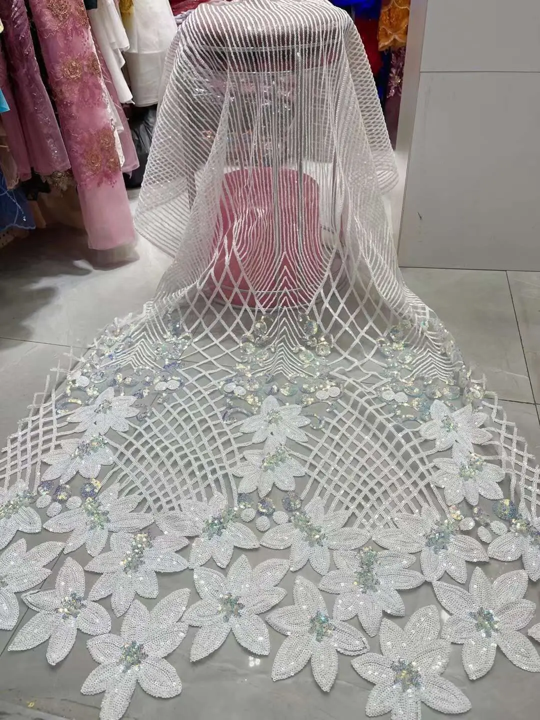 Сетка с блестками сетка кружевная ткань белый цвет 2021 Высокое качество