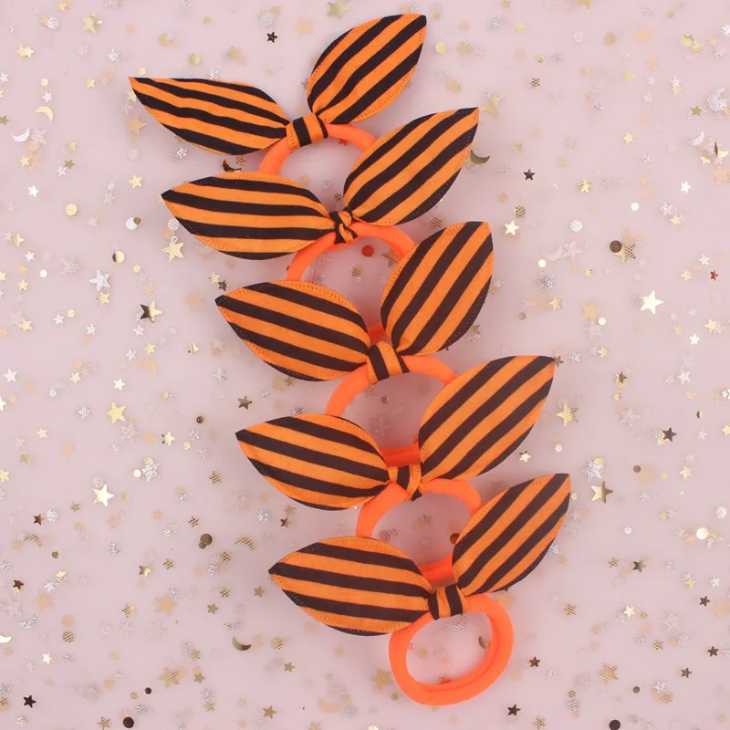 Женские эластичные резинки для волос в полоску с заячьими ушками 10 шт./лот