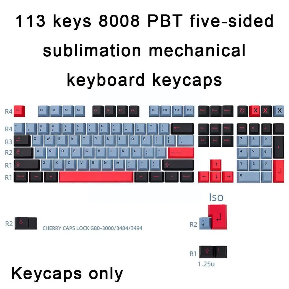 

Механическая клавиатура, колпачки клавиш 113 клавиш, 8008 оригинальная пятисторонняя сублимационная клавиатура с высотой Pbt, механические кол...