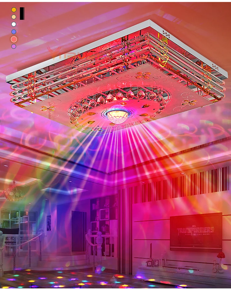 Moderna lámpara de techo con luces LED de cristal, luz RGB regulable de 220V, aplicación Bluetooth y altavoz musical, lámpara inteligente colorida para dormitorio y sala de estar