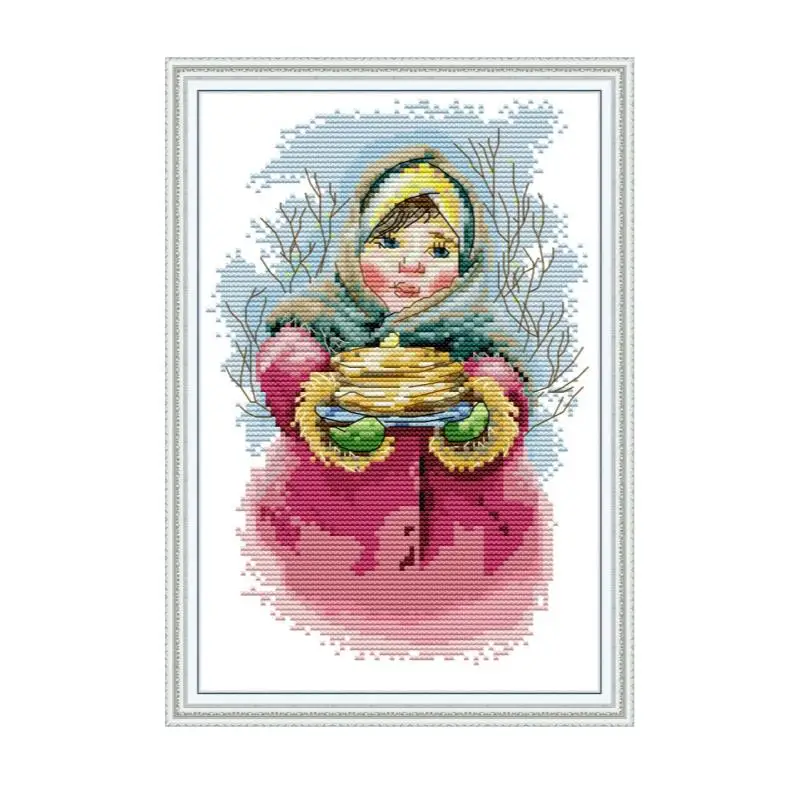 

Girl Holding Food Stamped Cross Stitch Kits Sale 14CT 11CT Counted Printed Fabric Handmade Needlework Sets DMC Embroidery Kits