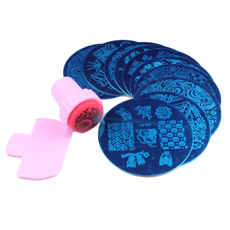 Finger Angel 10Pcs Lace Flower Line Nail Stamping Plates Strawberry Owl Design Template + 1 set Mini Stamper&ampScraper | Красота и