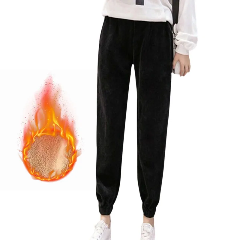 

2020 Fashion Ladies Winter Plus Velvet Sweatpants Loose Warmth Thickened Lamb Bloomers Outer Wear Pant