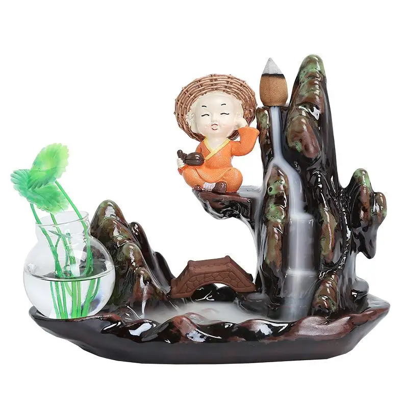 

Little Monk Backflow Incense Burner Smoke Waterfall Incense Sticks Holder Backflow Aroma Smoke Censer Office Home Unique Crafts