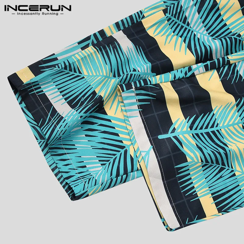 

Mens Jumpsuits Fashion Printed Hawaiian Beach Rompers Man Sleeveless Round Neck Casual Pants Buttons Overalls INCERUN Plus Size