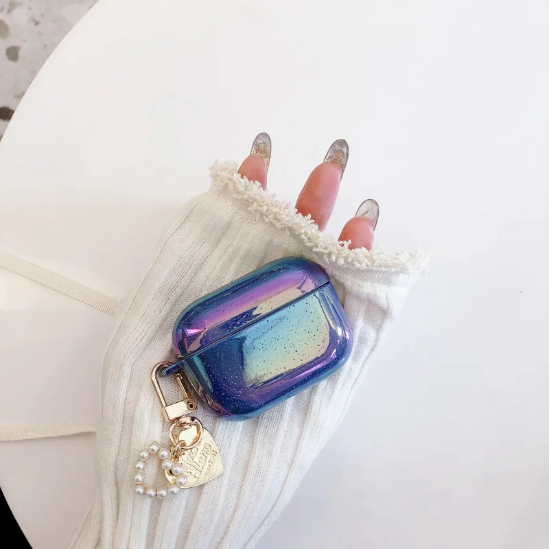 

Cute Love Pearl Shell Keychain Water Drop Rainbow Hard Headphone Earphone Case for Airpods Pro 2 1 Wireless Headset Cover Coque