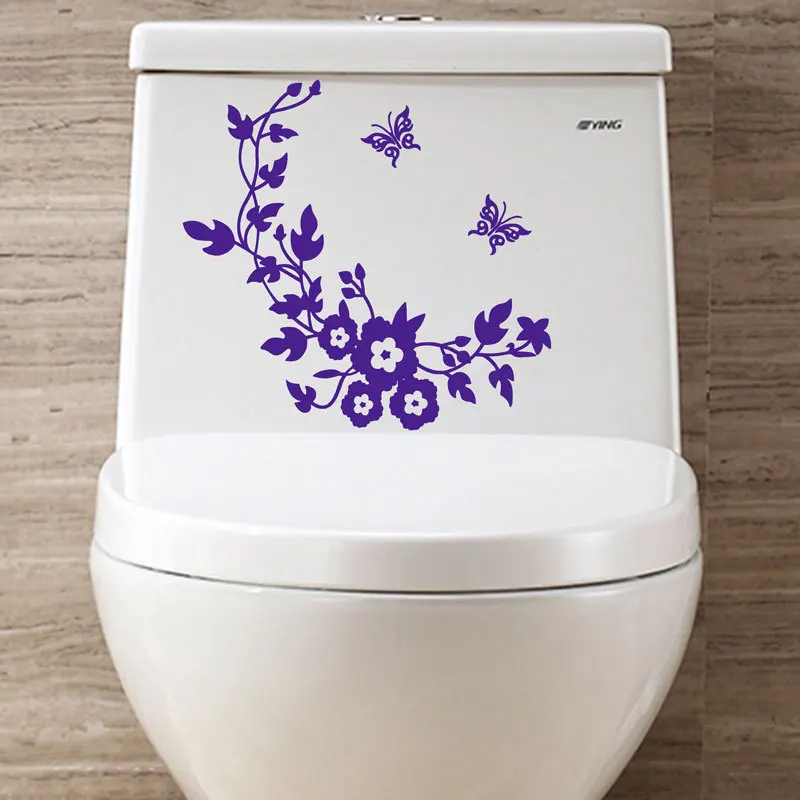 1Pc Decorative Butterfly Flower Vine Toilet Wall Sticker Removable Art Decals Waterproof Home Bathroom Living Room Decor | Дом и сад