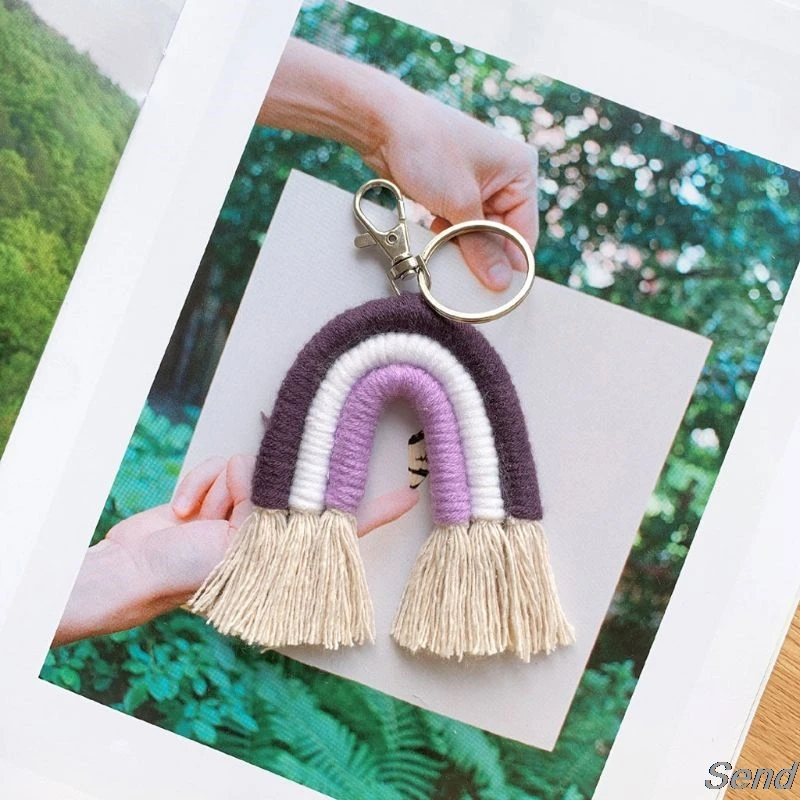 Плетеные радужные Брелки для женщин брелок ручной работы в стиле бохо макраме