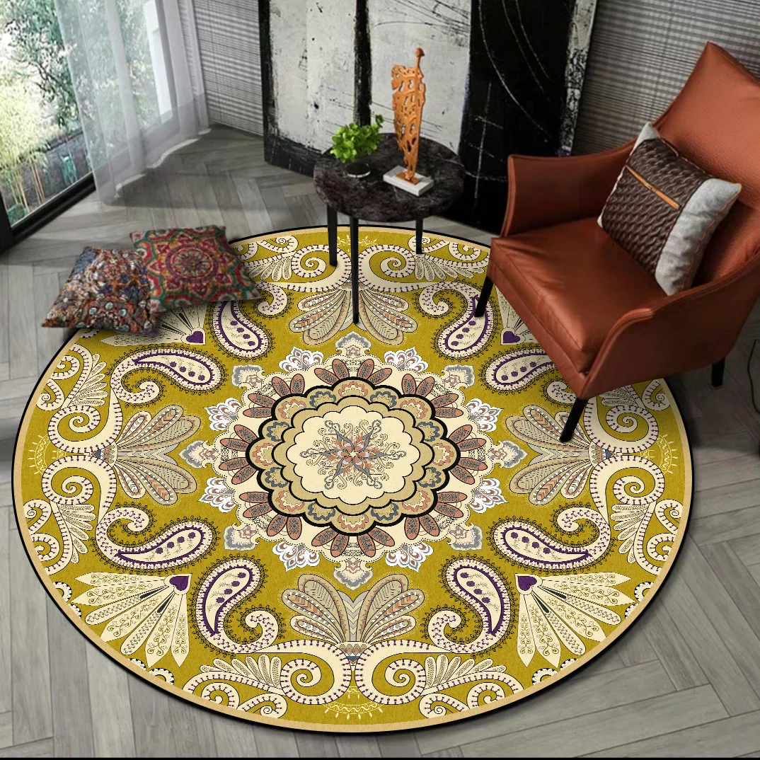 

Fashionable and elegant golden national style flower living room bedroom hanging basket chair round mat carpet