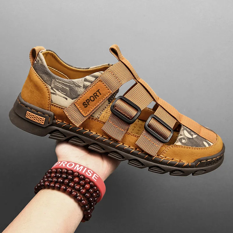 

Men's sandals leather hiking outdoor flat non-slip summer breathable sports hiking comfortable beach shoes large size 38-48
