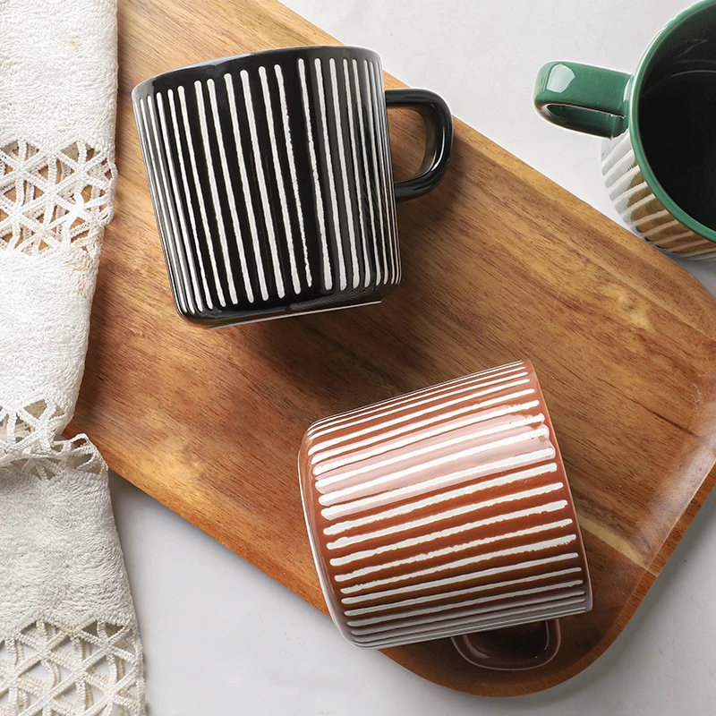

Creative ceramic mug retro vertical pattern mug couples simple mug coffee mug home water mug breakfast mug ceramic mug