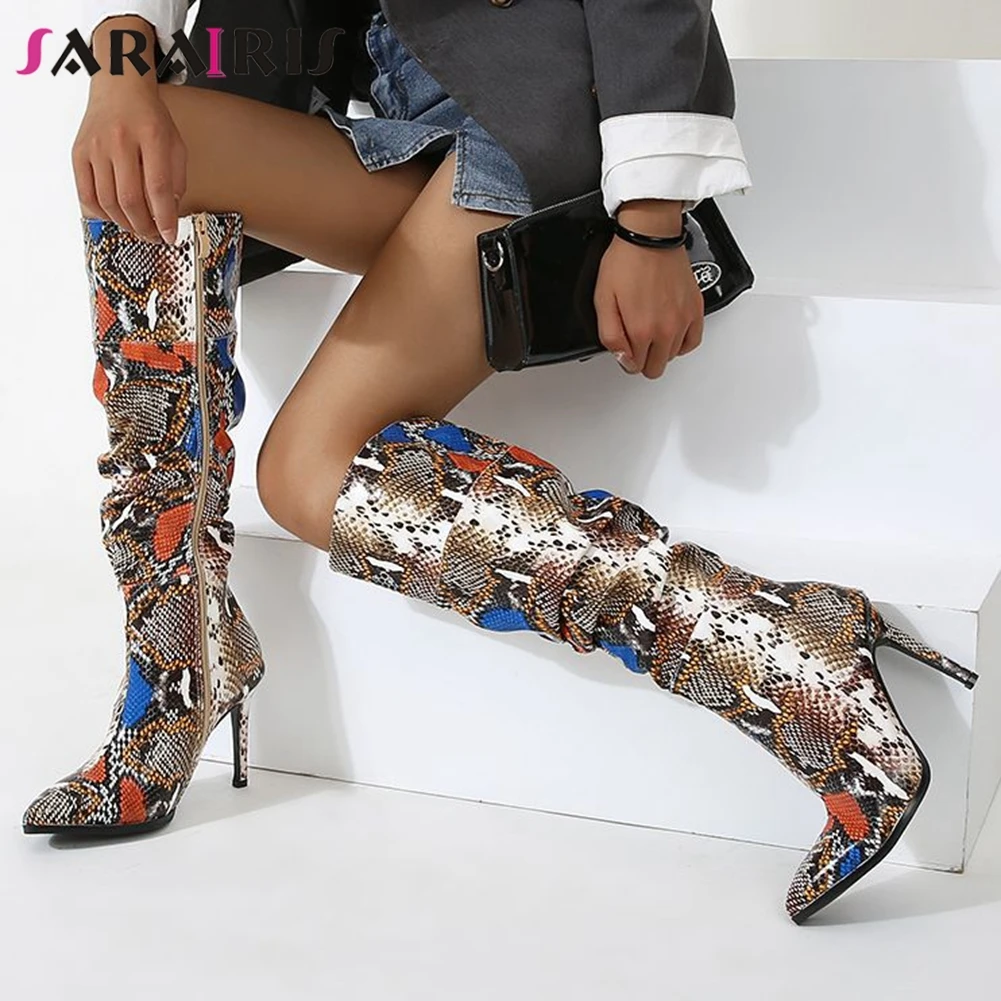 

Сапоги женские осенние до колена, с острым носком, на тонком высоком каблуке