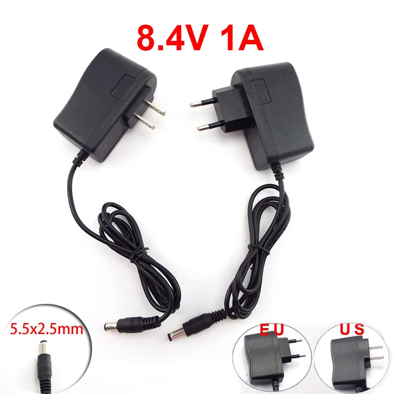 

AC 100-240V DC 8.4V 1A 1000MA Adapter Power Supply Charger for 18650 Lithium Battery EU US Plug 5.5*2.5mm Electron U27