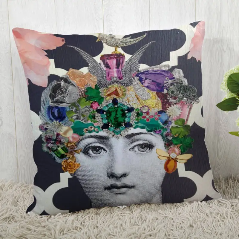Pillowcase 7 Наволочки на заказ итальянские-Fornasetti-серия Art Woman Face квадратная Наволочка на молнии наволочка 40*40 см, 45*45 см(одна сторона - Цвет: Pillowcase 7