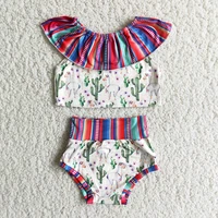 new style kids one shoulder top and shorts set toddler girls cactus pattern outfit with striped