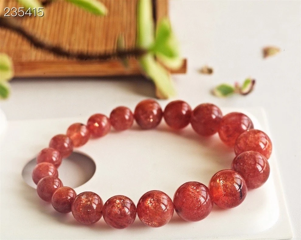 

Genuine Natural Gold Strawberry Quartz Orange Bracelet 8.5-12.5mm Sunstone Clear Round Beads Crystal Women Men AAAAAA