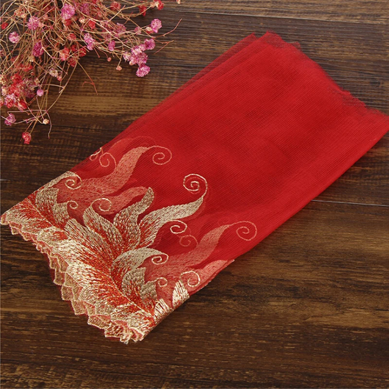 20Yards New Arrival Red Golden Edge Lace Trim Embroidery Tulle 21cm Wide |