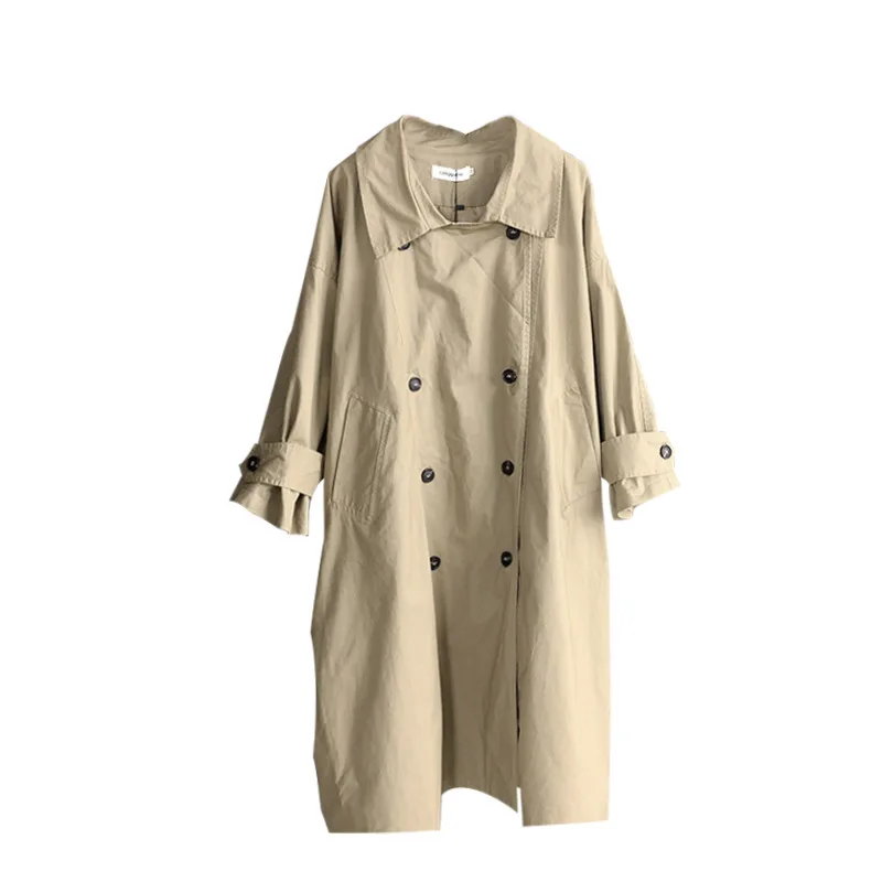 

Women's Medium Length Windbreaker Korean Style Loose Casual Double-breasted With Belt Fashion Temperament Cotton Jacket