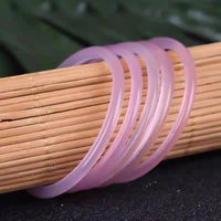 natural pink chalcedony hand carved thin round bracelet fashion boutique jewelry trend womens agate bracelet