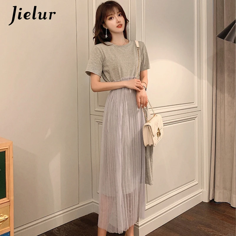 Летнее платье Jielur в стиле пэчворк женское Сетчатое однотонное Повседневное 2021