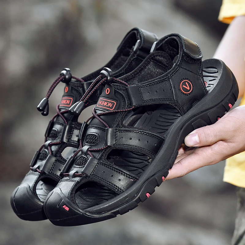 

2021 Genuine Leather Men sandals Summer New Large Size Men Sandals Men's casual shoes Fashion Sandals Slippers Big Size 38-47