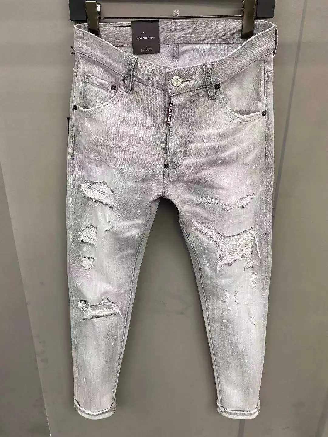 

New DSQUARED2 Men's/Women Jeans Fashion Slim Simple Frayed Hole Patch Paint Micro-Elastic Foot Pants 061