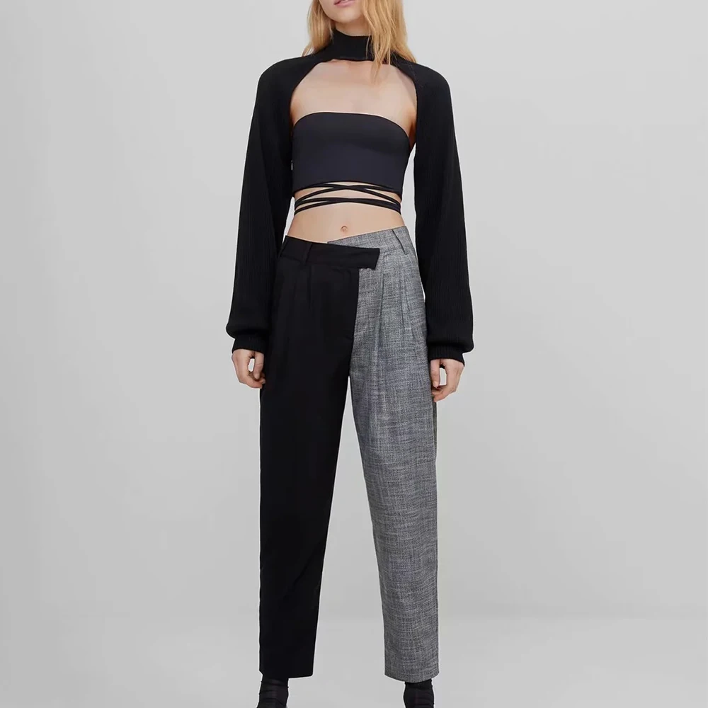 

Autumn Winter Suit Patchwork Suit Cropped Top + Elastic Waist Button Skirt Ladies Commuter Clothing Fashion Outfits for Women