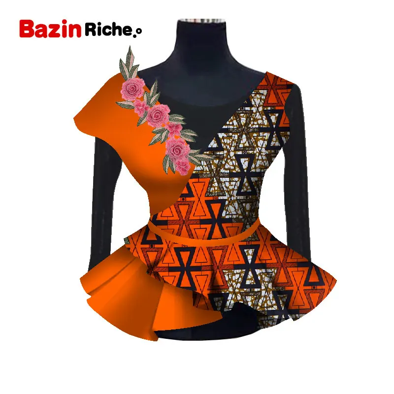 Африканские блузки для женщин V ожерелье с аппликацией Анкара Стиль без рукавов