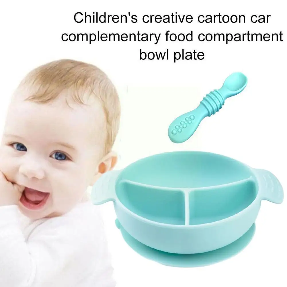 

Силиконовая обеденная тарелка для малышей, милая миска для кормления ребенка с тренировочной чашкой, посуда с присоской, нескользящая посу...