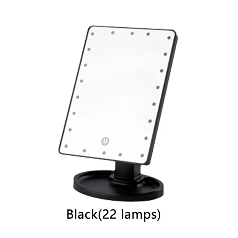 22 lamps black Зеркало для макияжа светодиодный свет зеркало стоящее портативное сенсорный экран освещенный, подсвеченный косметическое зеркало свободное вращение - Цвет: 22 lamps black