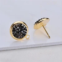 4pcslot gold color plated inlay black crystal round charms connectors diy earrings settings for jewelry making accessories