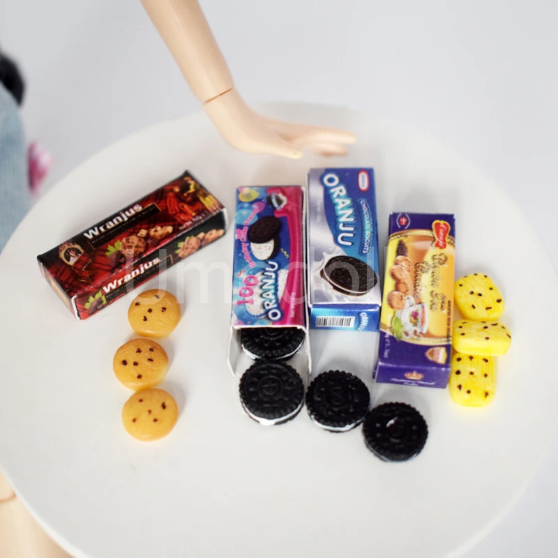 4 Box Simulation Mini Cookies for 1/12 1/6 Scale Miniature Dollhouse Doll Food Play Kitchen Snake Toy Accessories