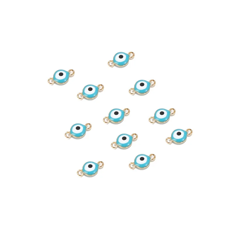 Light Blue Gold 20PCS Stainless Steel Evil Eye Charm Connectors 6mm Gold Fashion Connector Beads for DIY Necklace Bracelet Jewelry Making - Color: Light Blue Gold