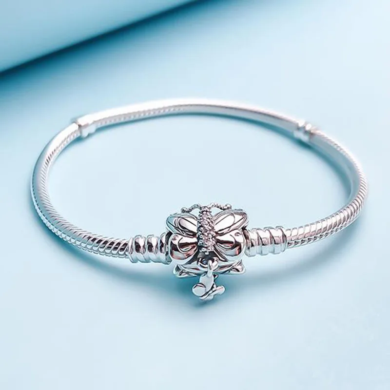 

100% 925 Sterling Silver Pan Bracelet Creative Big Butterfly Button Pan Bracelet Fit European Charm Bracelets Women Jewelry