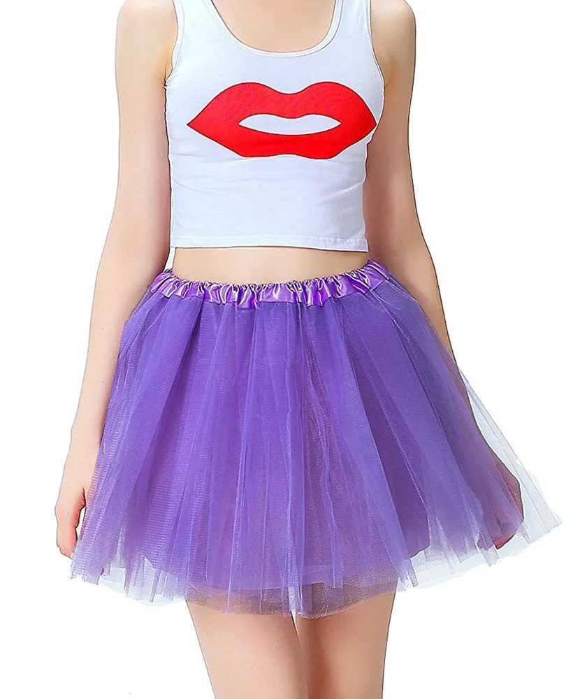 Adult Deep Purple Женская юбка-пачка цвета радуги; Женская эластичная балетная танцевальная одежда; мини-юбка-пачка; Желтая фатиновая юбка Феи для мамы и дочки - Цвет: Adult Deep Purple