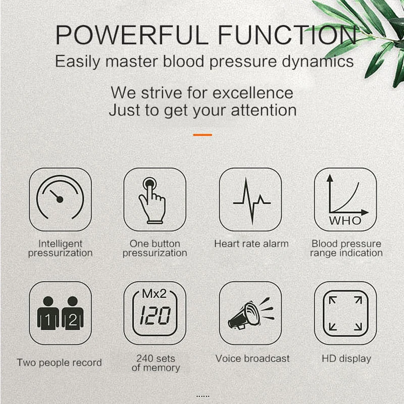 

Upper arm Cuff Blood Pressure Monitor Automatic Medical Equipment Digital LCD Sphygmomanometer Oximeter Portable Tonometer