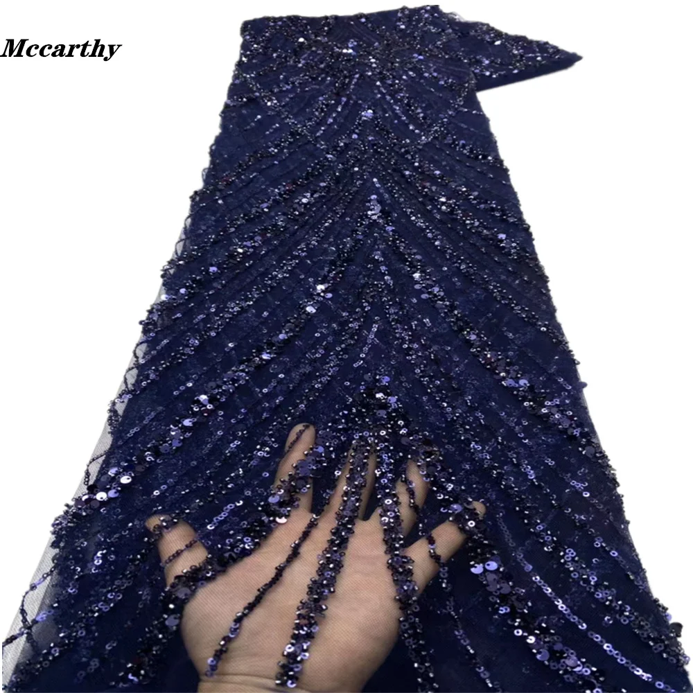 

Fashion Luxury Sequins African Lace Fabric 5 Yards High Quality Nigerian Beads Wedding Bridal French Tulle Asoebi Lace Material