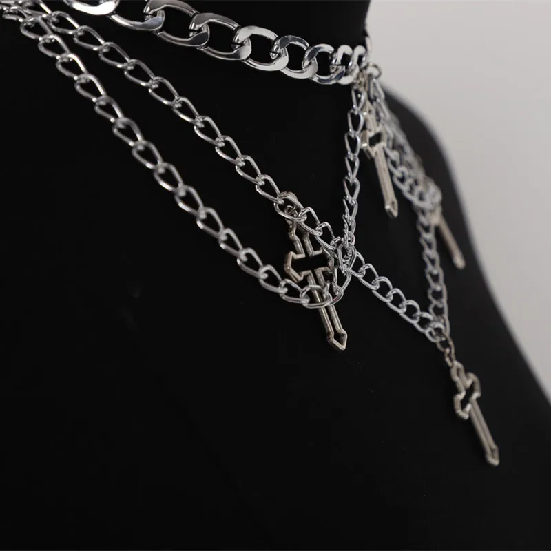 

2020 Punk Geometric Silver Color Chain Hollow Cross Necklace Pendant Necklaces for Women Trendy Statement Metal Hip Hop Jewelry