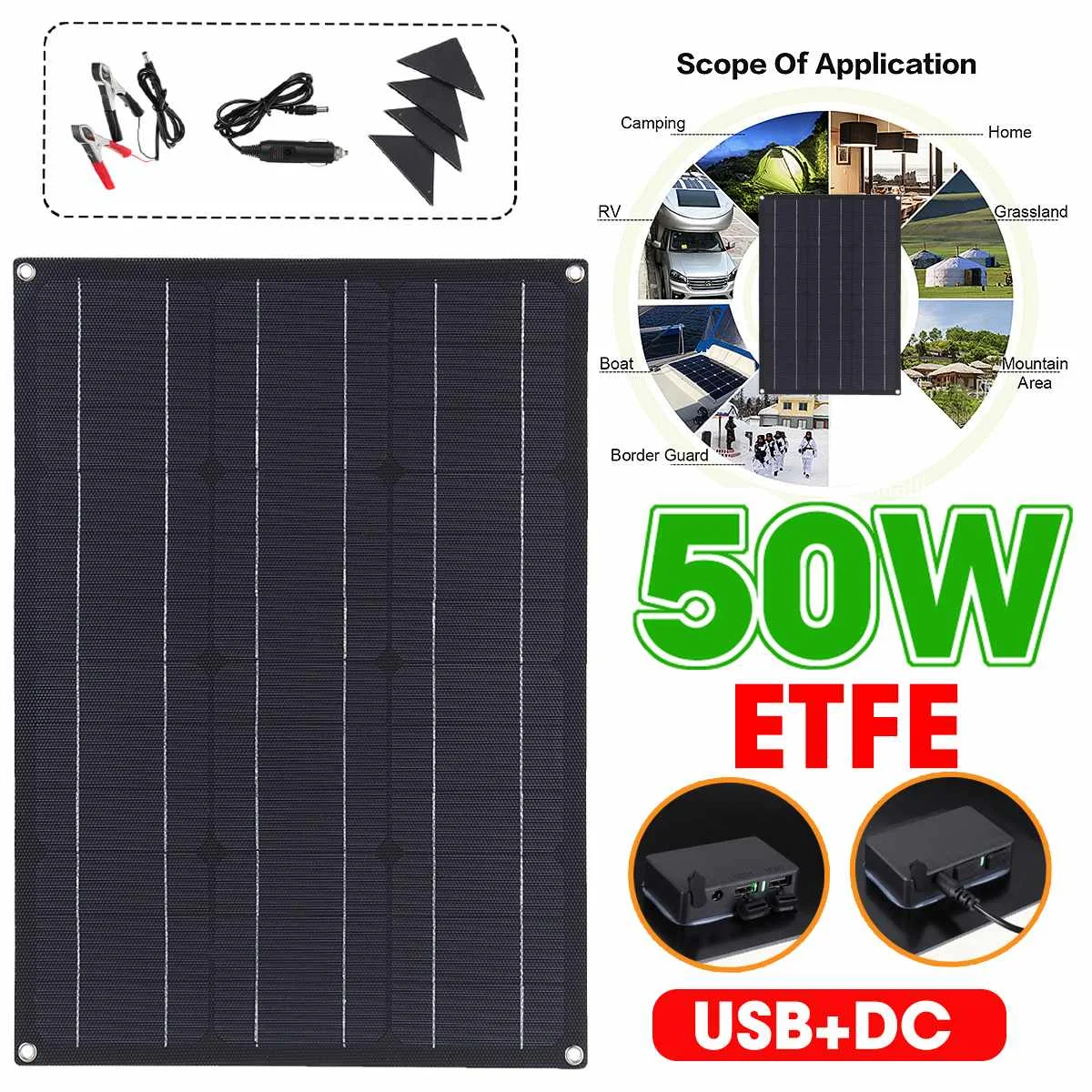 Гибкая монокристаллическая солнечная панель ETFE 50 Вт кремний с ЖК дисплеем 10/20/30 А