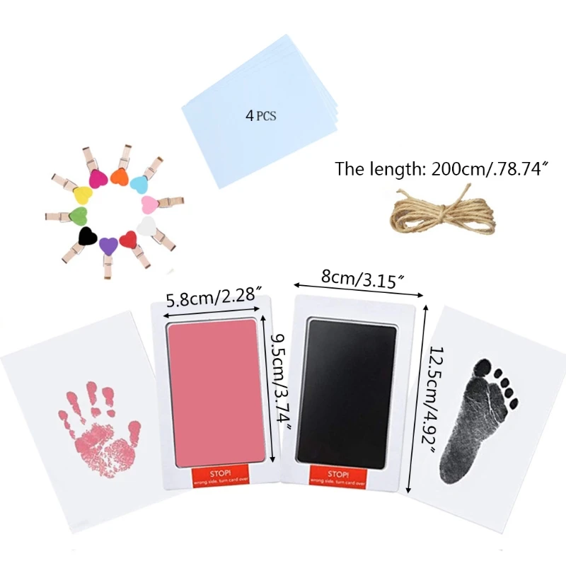 

Newborn Footprint Handprint Kit Nontoxic Ink Pad Imprint Cards Clips Hemp Rope