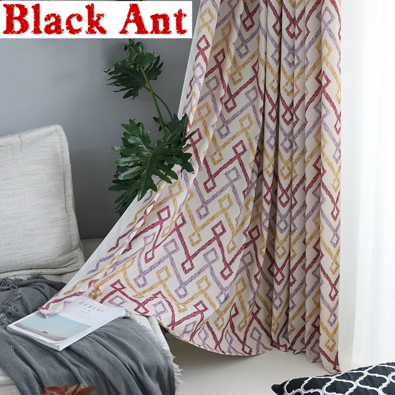 Модные геометрические занавески с цветными линиями для гостиной затеняющая